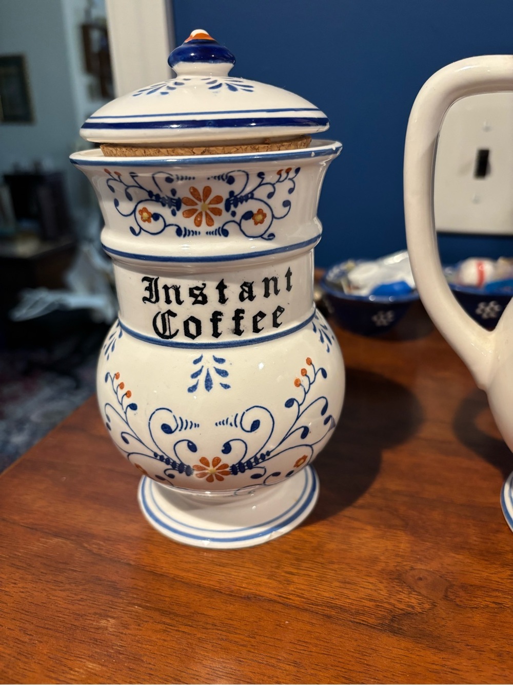 Royal Sealy Ceramic Coffee Sugar Cream Set - Blue & Orange Floral - Picture 3 of 6